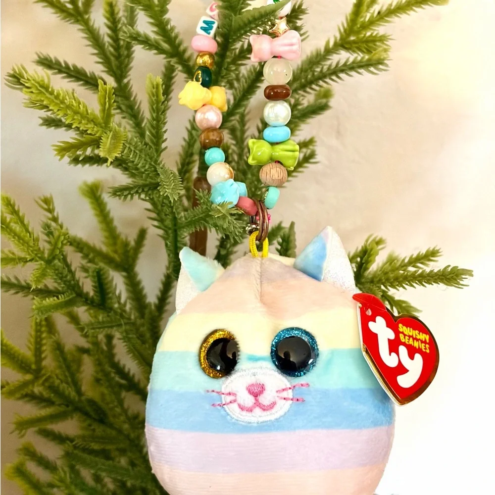 Ty Squishy Beanies 3in Cats Made Into Kitschy Ornaments Heather & Kiki +Bracelet